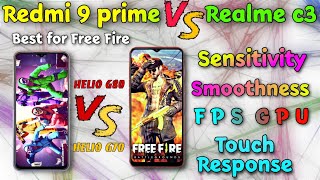 Redmi 9 Prime VS Realme C3, Free Fire Smoothness, touch response, sensitivity comparison 