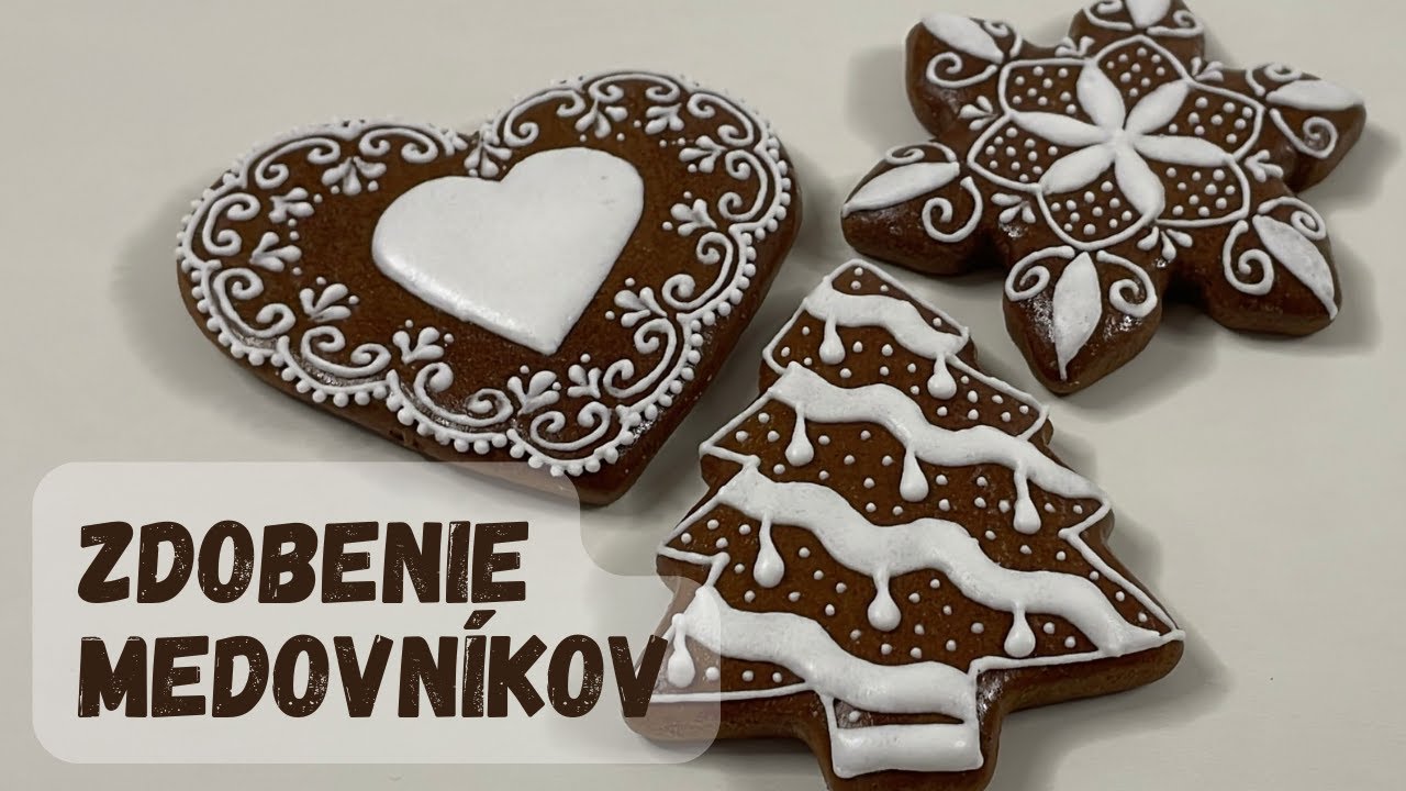 Zdobenie vianočných medovníkov s bielkovou polevou / medovníkové srdiečko, hviezda a stromček