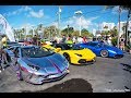 100+Lambos Aventador Huracan Murcielago Arriving to Lamborghini Miami BullFest 2018 Revs Flames FUN