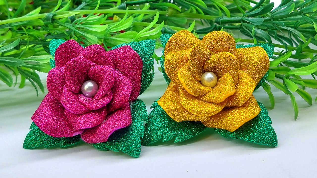 DIY Glitter Foam Paper Rose Tutorial | Easy Step-by-Step Flower Making