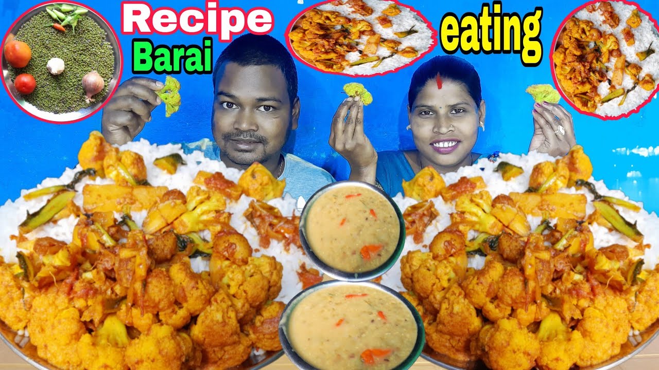 Barai dal recipe | cauliflower masala barai dal rice eating | village style dal cauliflower