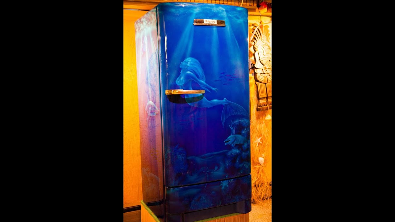 AMAZING AIRBRUSH MERMAID VINTAGE REFRIGERATOR DECOR TIKI BAR FRIDGE