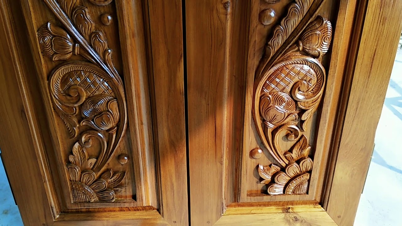 Wood carving double door peacock design - YouTube