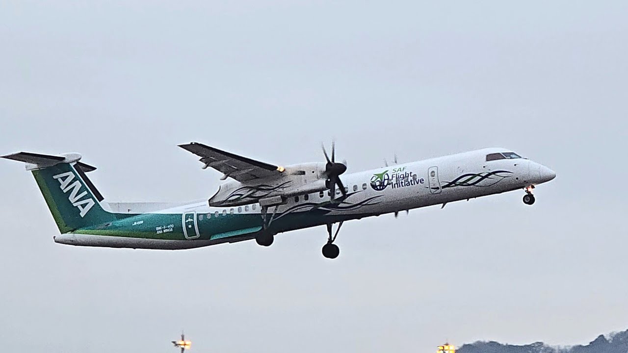 ㊗️　初　動画投稿 ！    Future  Promise  ANA  特別塗装機　ボンバルディア  Q  400　🍀   ランウェイ 14    離陸     🛫