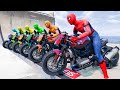 Racing Spiderman Motorcycles - 45 Degree Iron Pipe Ramp Challenge