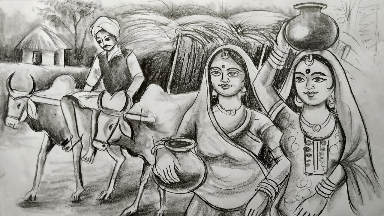 Learn How to Draw an Indian Village Life Villages Step by Step  Drawing  Tutorials