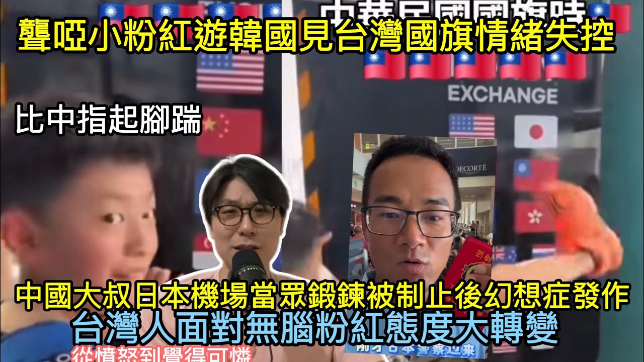 台灣人面對無腦粉紅態度大轉變/從憤怒到可憐/中國聾啞人遊韓國見台灣國旗後情緒失控/中國大叔日本機場當眾鍛鍊被制止後幻想症發作 縮圖