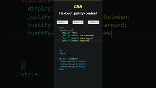 CSS 🔸 Flexbox 🔸 justify-content 🔸 space-(between, around, evenly), flex-(start-end), center