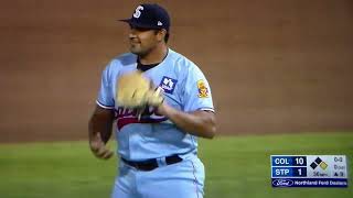 St. Paul Saints P David Banuelos vs. Columbus Clippers' Milan Tolentino, Cooper Ingle