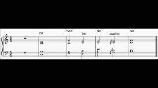 Modulation from C to G major using B half flat pivot chord