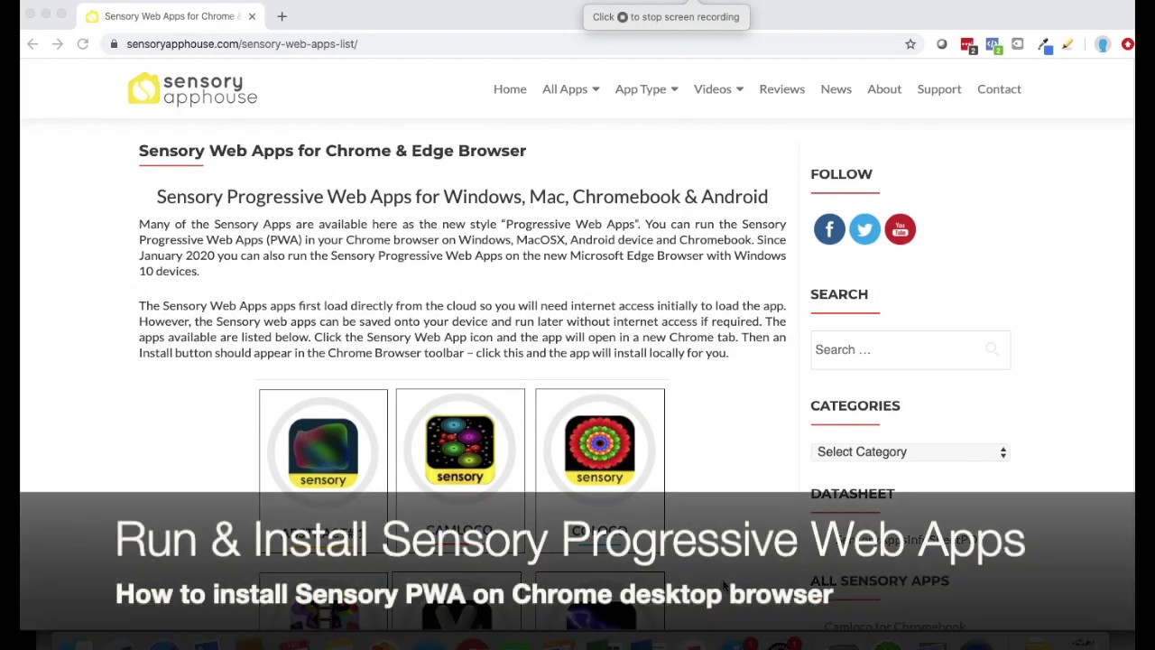 Sensory Web App (PWA) Install on Chrome