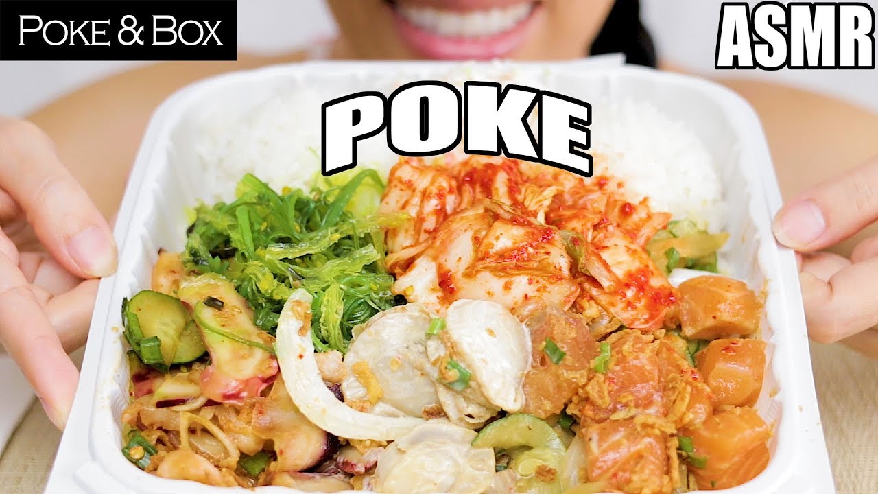 ASMR Eating Poke from POKE & BOX | Salmon, Scallop, Octopus | No Talking | 먹방 | Yummilicious ASMR