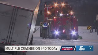 Snow and ice causing problems on I-40 in Arkansas