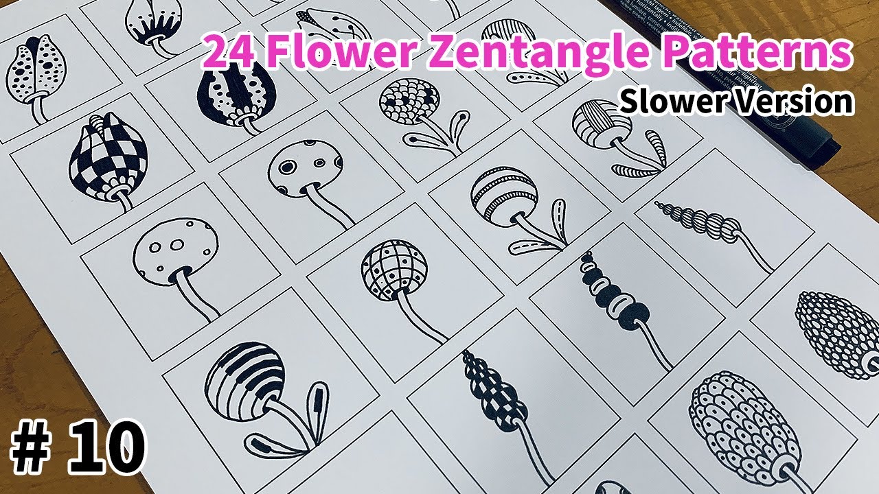 24 Flower Zentangle Patterns Tutorial Step by Step for Beginners #10