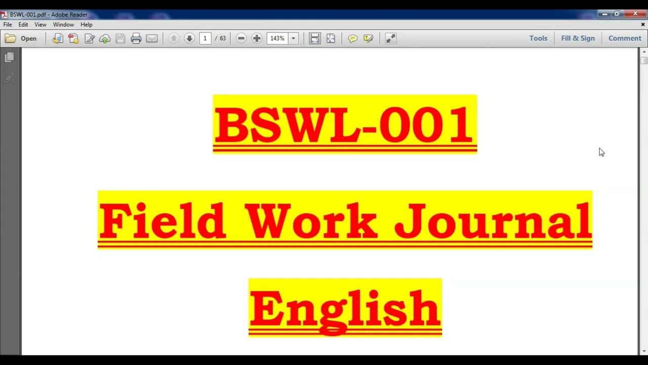 BSWL-001 Field Work Journal    English