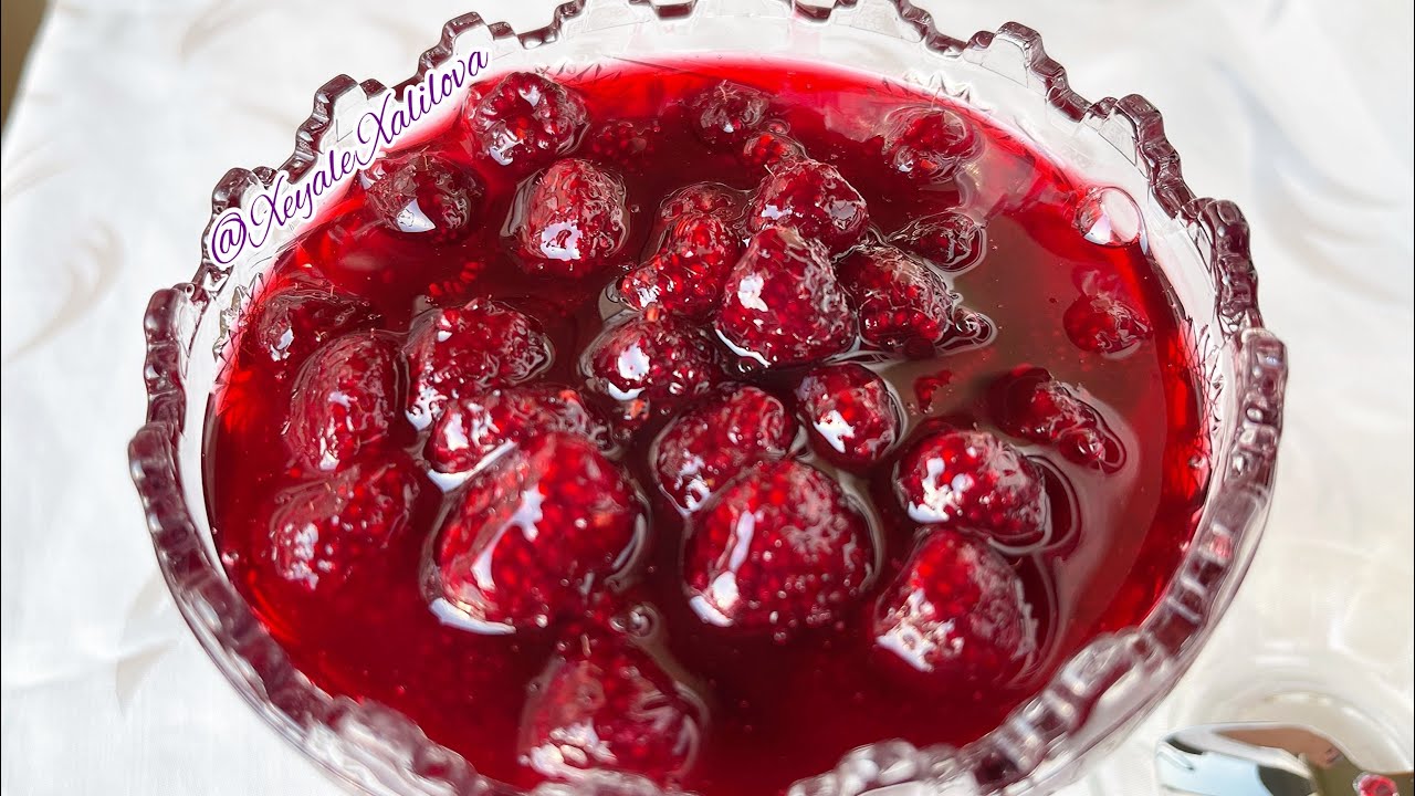 Əzilmədən dənə-dənə qalan moruq mürəbbəsi.Qış tədarükü.Ahududu reçeli.Малиновая варенье.Raspberryjam