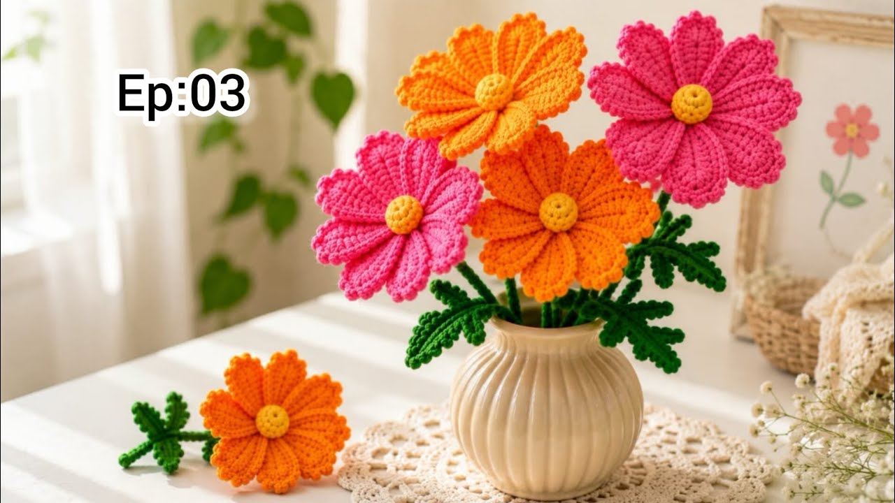 flower 三点まとめ Crochet Gesang Flower Part 3: Leaves & Final Assembly 🌸✨ #DIY
