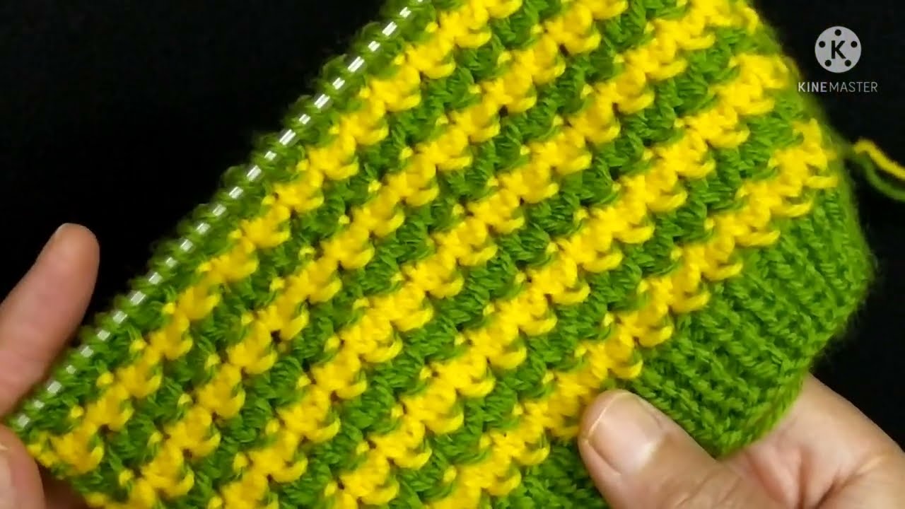 سلسلة غرز تريكو(96) جاكار جديدة  بلونين بالقطبان للمبتدءات/اساسيات تعليم التريكوخطوة بخطوة