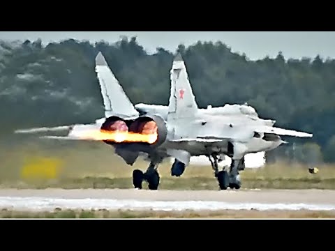 МиГ-31 Дал огня. Взлет на форсаже. Нержавеющий самолет.