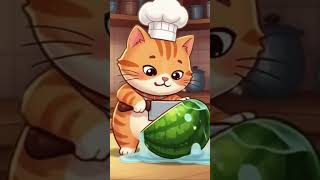 Meet the Adorable Chef Cat! 🐾 Watermelon Slicing Masterpiece 🍉