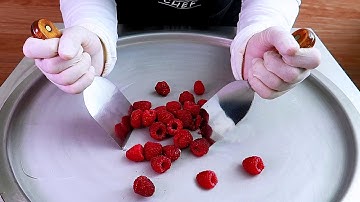 Raspberry ice cream rolls street food - ايس كريم رول ب التوت الأحمر