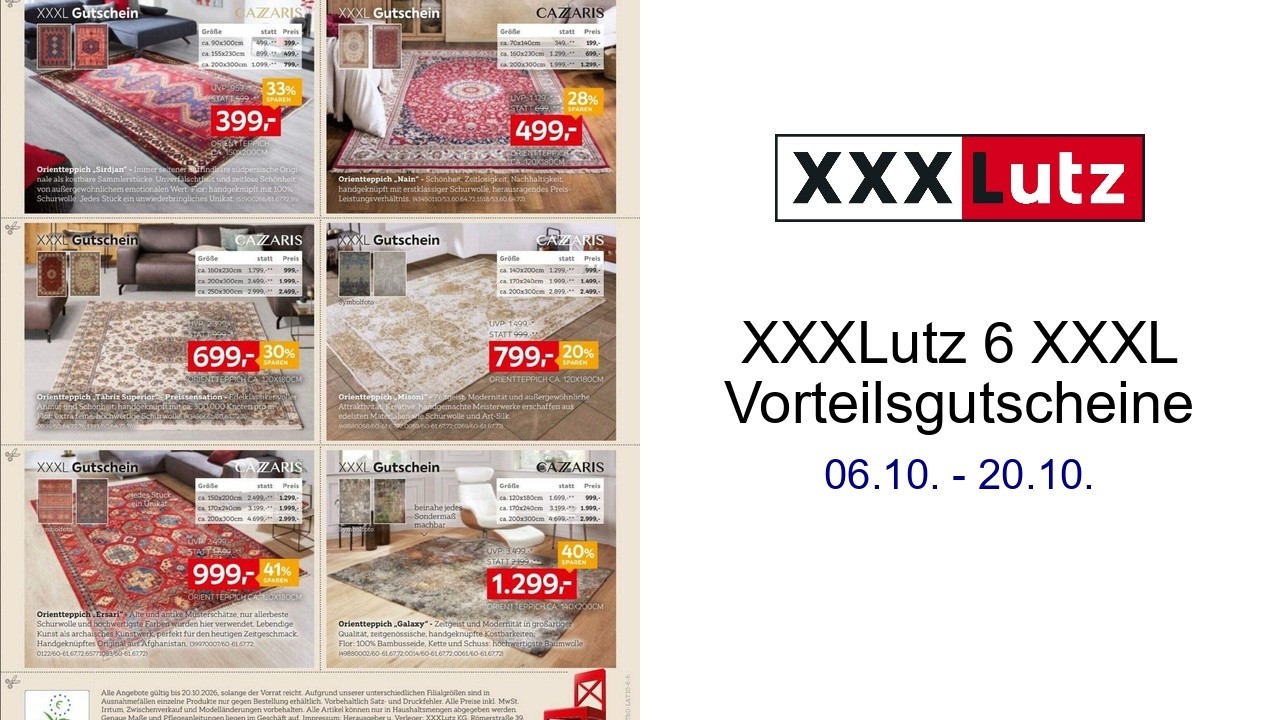 XXXLutz 6 XXXL Vorteilsgutscheine 06.10. - 20.10