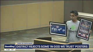 Carroll ISD rejects 'In God We Trust' posters written in Arabic, rainbow font screenshot 4