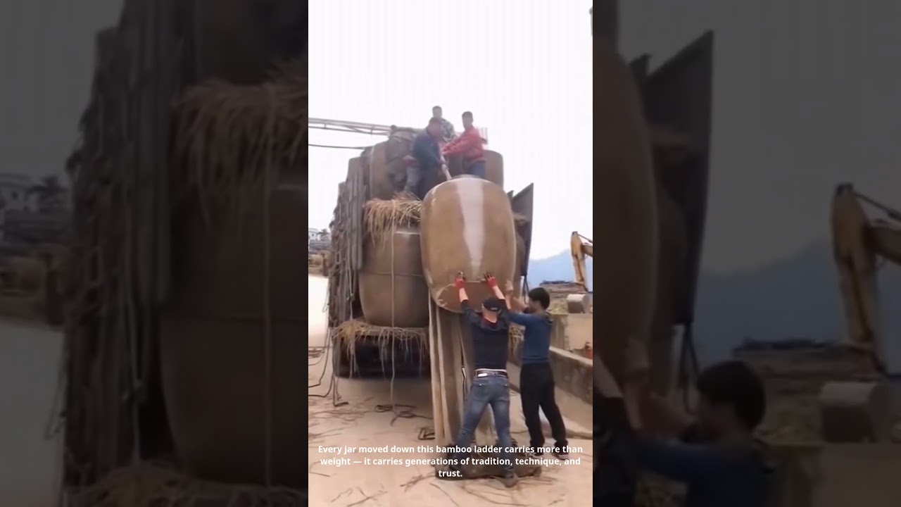 Moving Giant Clay Jars with a Bamboo Ladder – Ingenious Rural Transport Method! 🏺🌿