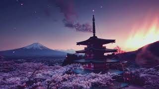 4K Calm Sky Mount Fuji & Sakura | Relaxing Ambience Japanese Bamboo Flute Music
