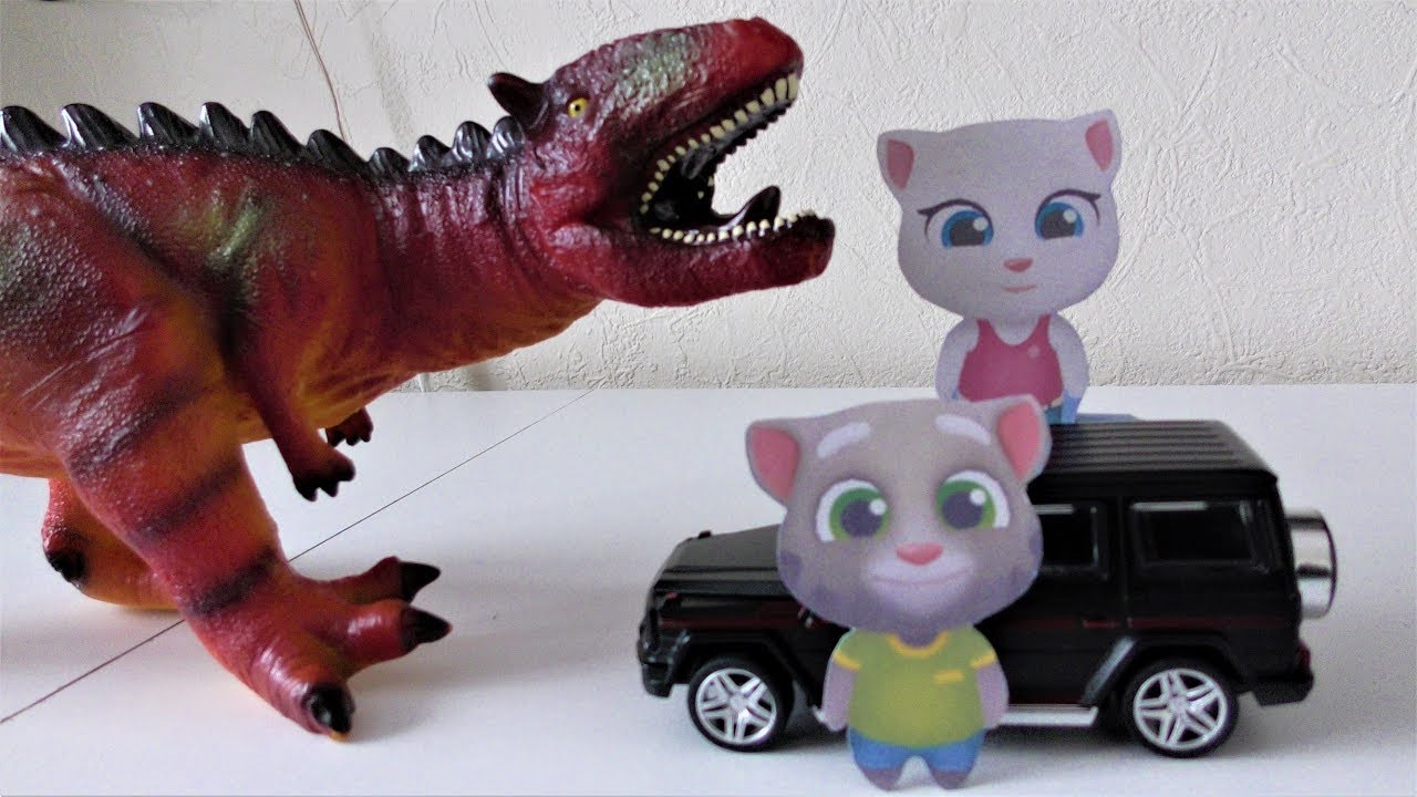 Talking Angela Run Away From Dinosaur by Toy Car, Tom Fight With Monster