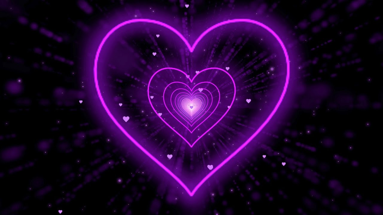 Beautiful 💜Purple Heart Background ✨Neon Lights Love Heart Tunnel Loop [2  Hours] 