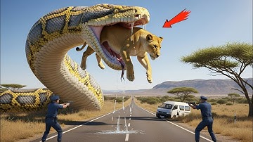 Brave Heroes Save Careless Mother Lion from Giant Python Attack After a Traffic Accident🐍
