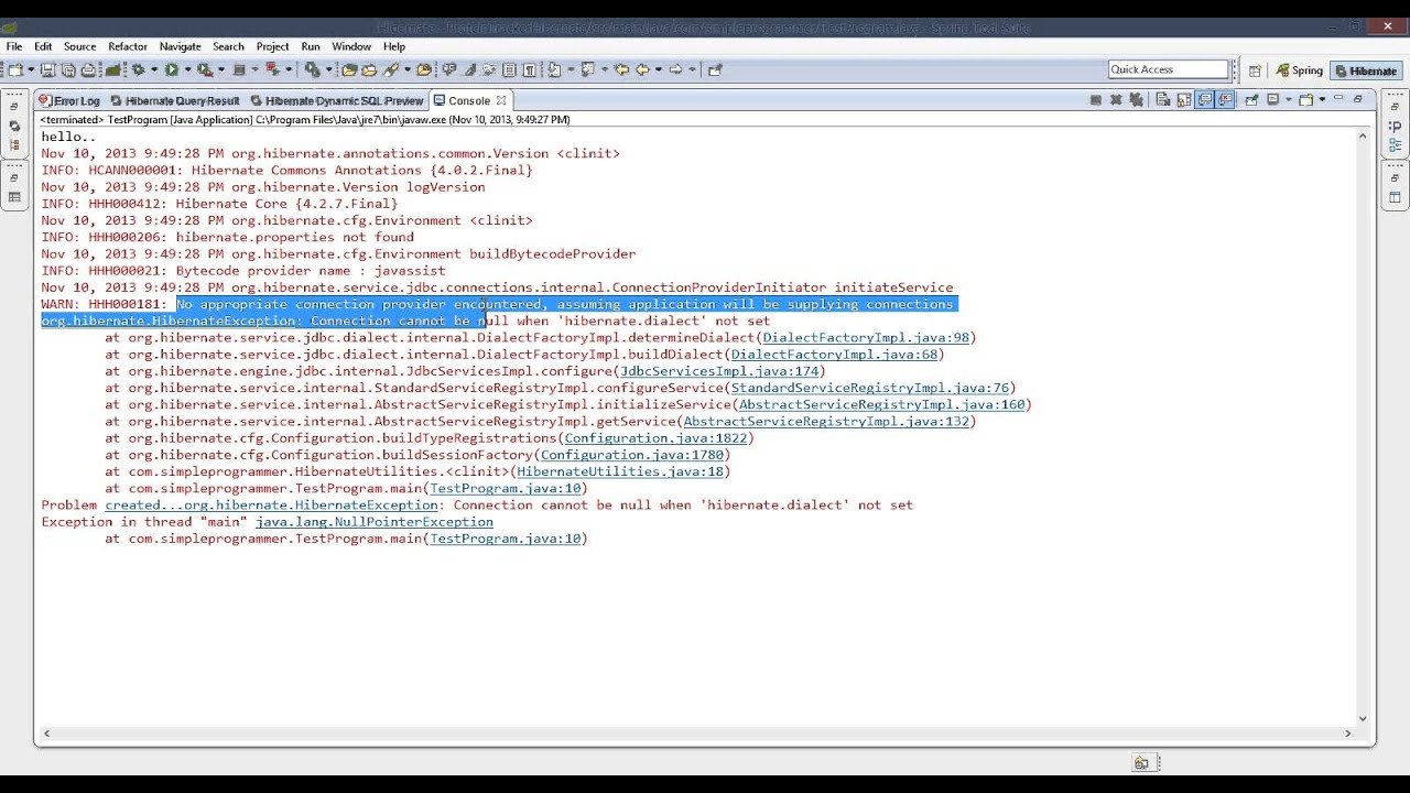 Access To Dialectresolutioninfo Cannot Be Null When 'Hibernate.Dialect' Not Set