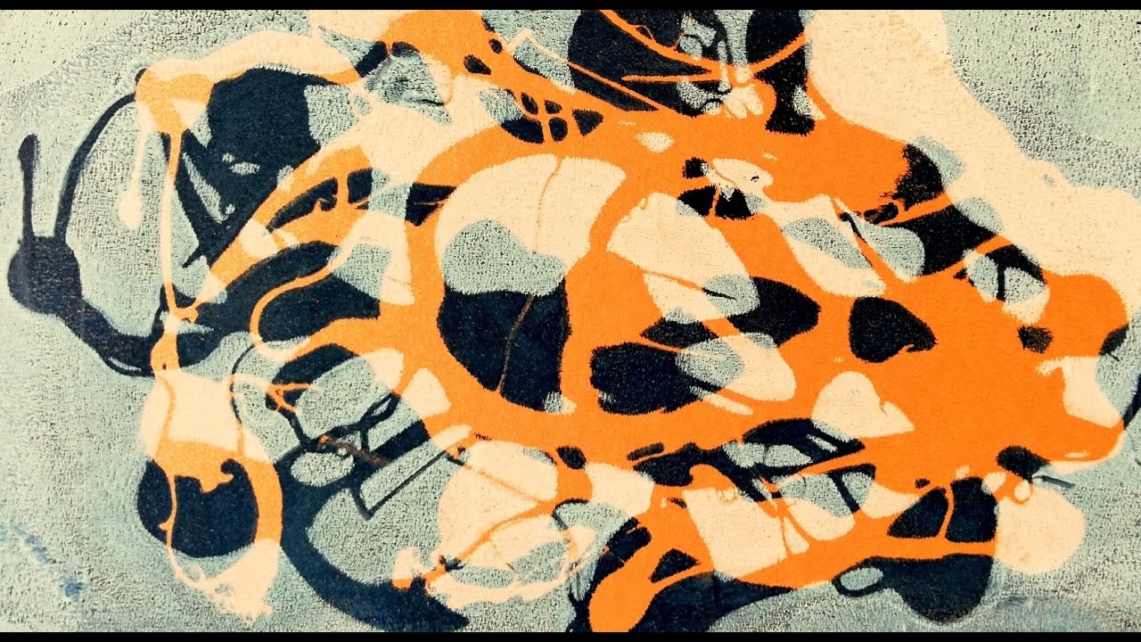 Gelatine Monotypie mit Heißkleber Schablonen, Gelatin Monotype with hot glue stencils