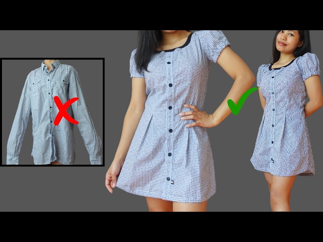 how to make a dress out of a dress shirt How to Upcycle a Thrifted Shirt into a Dress - Beginner Sewing Project