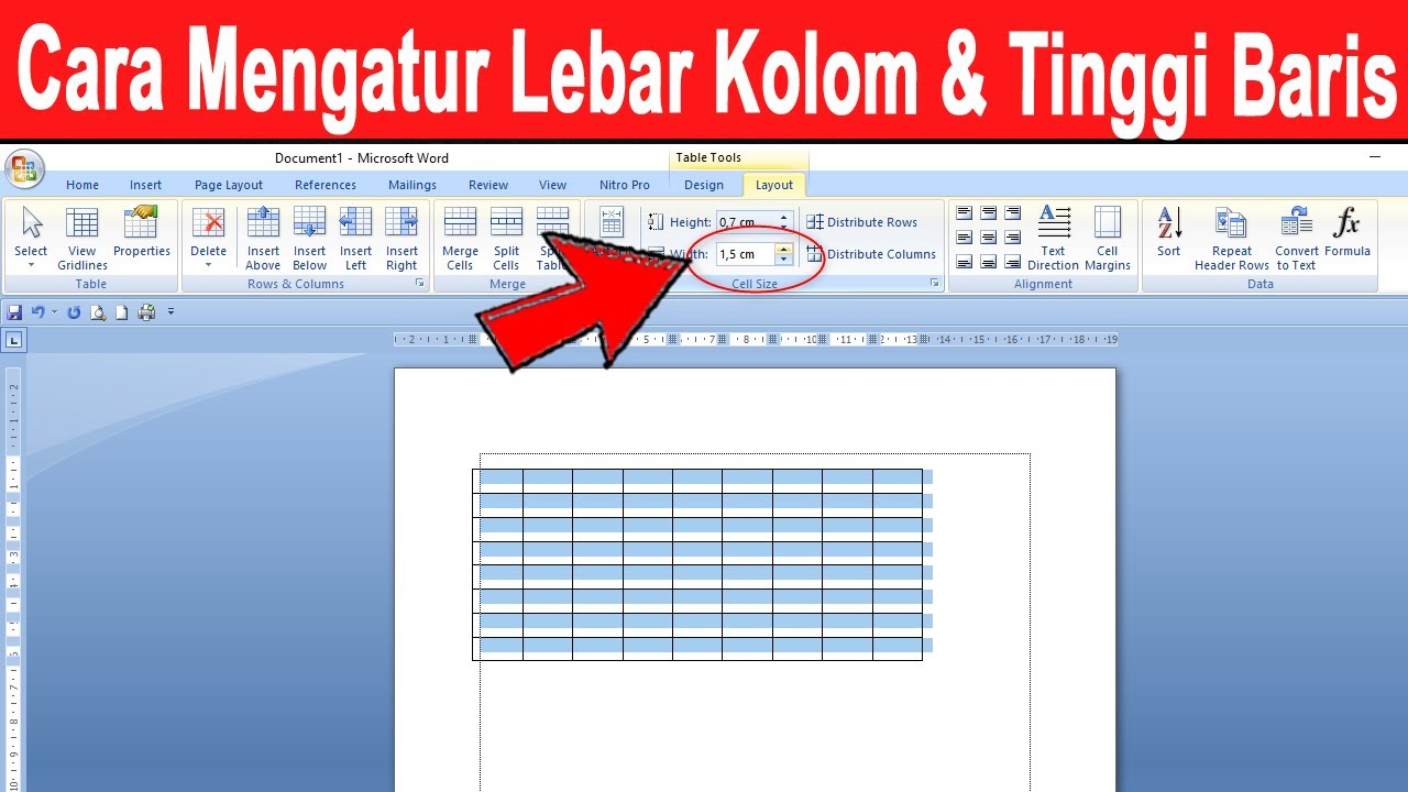 Cara mengatur lebar kolom dan tinggi baris pada microsoft word youtube