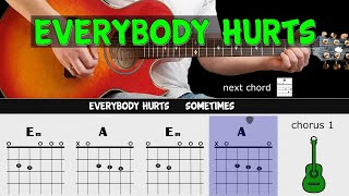 EVERYBODY HURTS - R.E.M. - Guitar lesson - Acoustic guitar (with chords & lyrics)