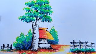 Beautiful village drawing for beginners/Beautiful village drawing easy