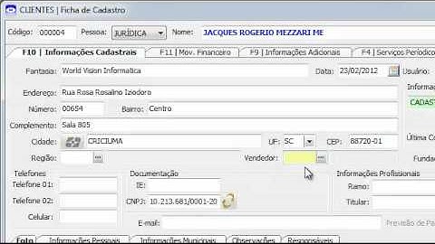 Cadastro de cliente Vision S