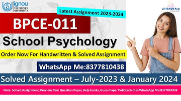 BPCE-011 School Psychology |Solved Assignment 2023-24 |Handwritten Assignment |Solved PDF |2023-2024