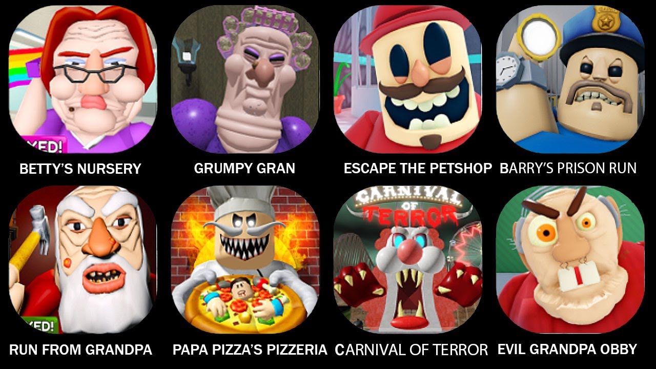ROBLOX: BETTY'S NURSERY, GRUMPY GRAN (SCARY OBBY), BARRY'S PRISON RUN OBBY, RUN FROM GRANDPA#roblox