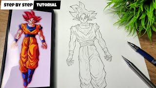 How To Draw Goku (Full Body Drawing) Goku Super Saiyan Step By Step Tutorial @AjArts03