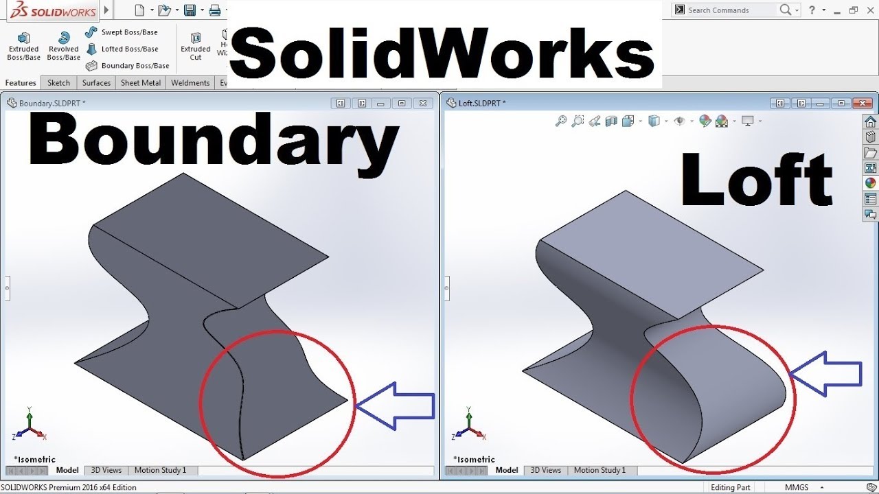immunisering Stole på reservoir SolidWorks Boundary Boss Base Tutorial and Difference between Loft and  Boundary in SolidWorks - YouTube