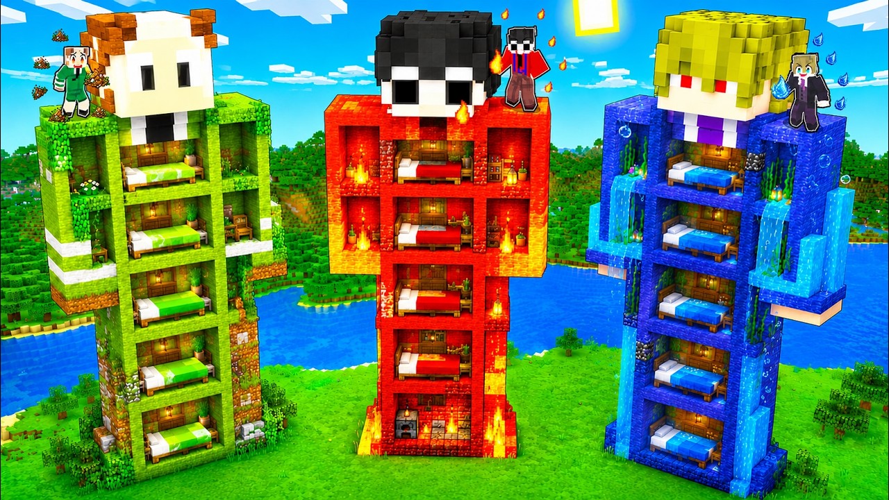 ELEMENTAL ONLY STATUE BATTLE in Minecraft!