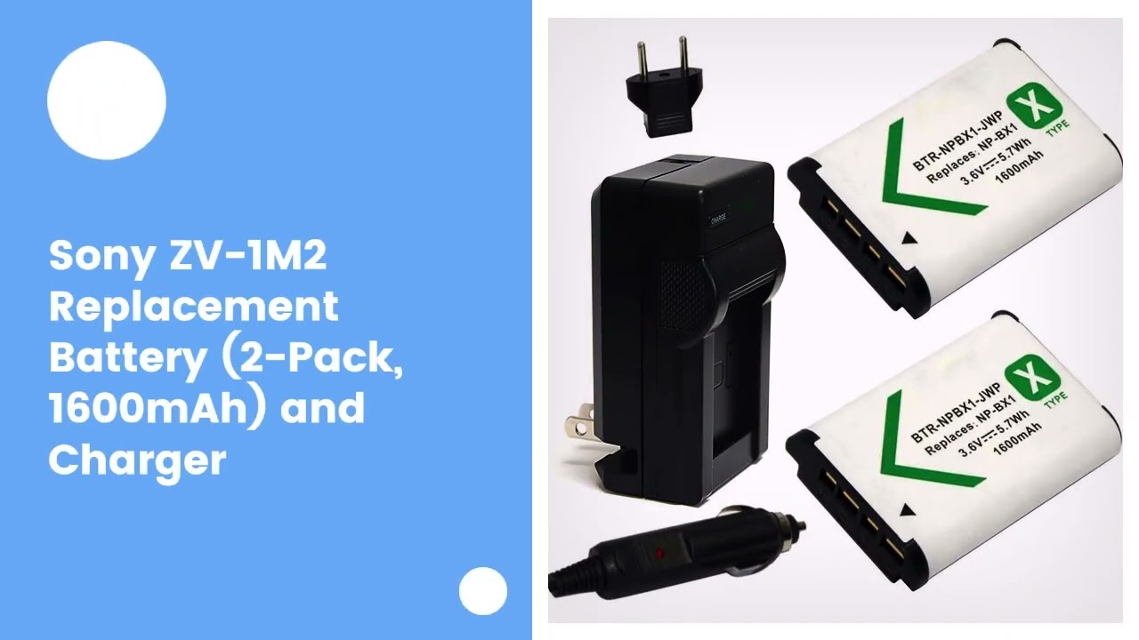Sony ZV-1M2 Replacement Battery (2-Pack, 1600mAh) and Charger