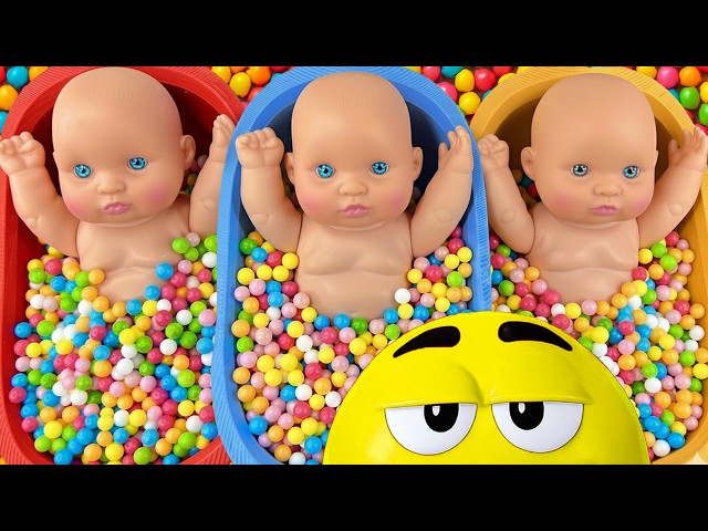 Full of 3 Rainbow BathTubs Candy with M&M's & Magic Slime Cutting Video
