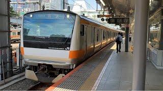 E233系0番台T38編成TK入場回送警笛を鳴らして新宿駅発車