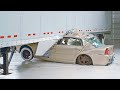 Car vs truck  crash test semi trailer side underride