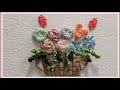 [프랑스자수]꽃바구니자수,flower basket embroidery/chain rose stitch, basket stitch