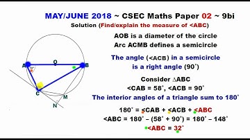 Paper2-CSEC-MATHS-310 ~ Circle Geometry & Angle ABC ~ May/June 2018 Number 9bi